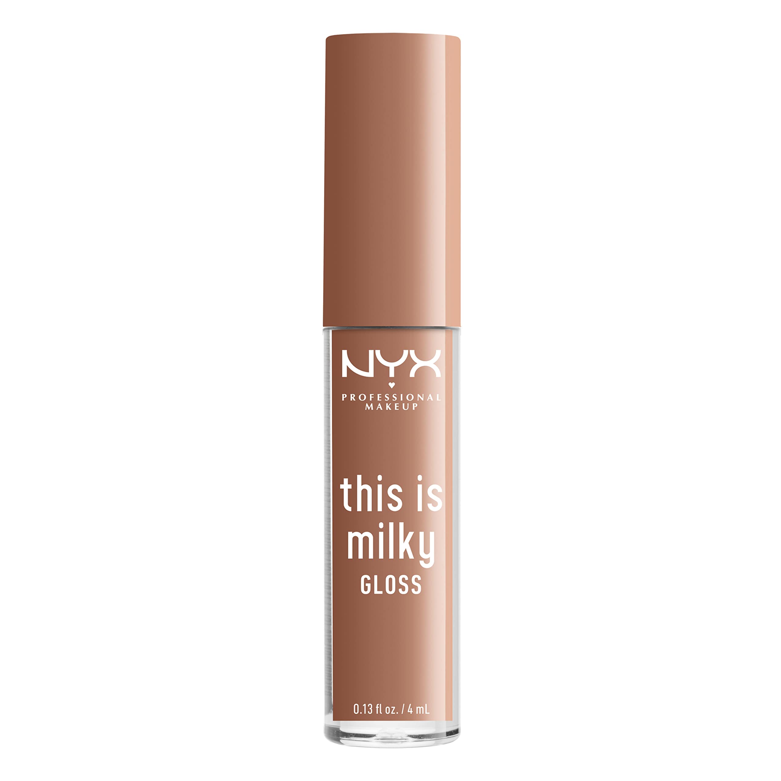NYX This Is Milky Gloss on lips displays ultra-glossy shine and plump appearance.