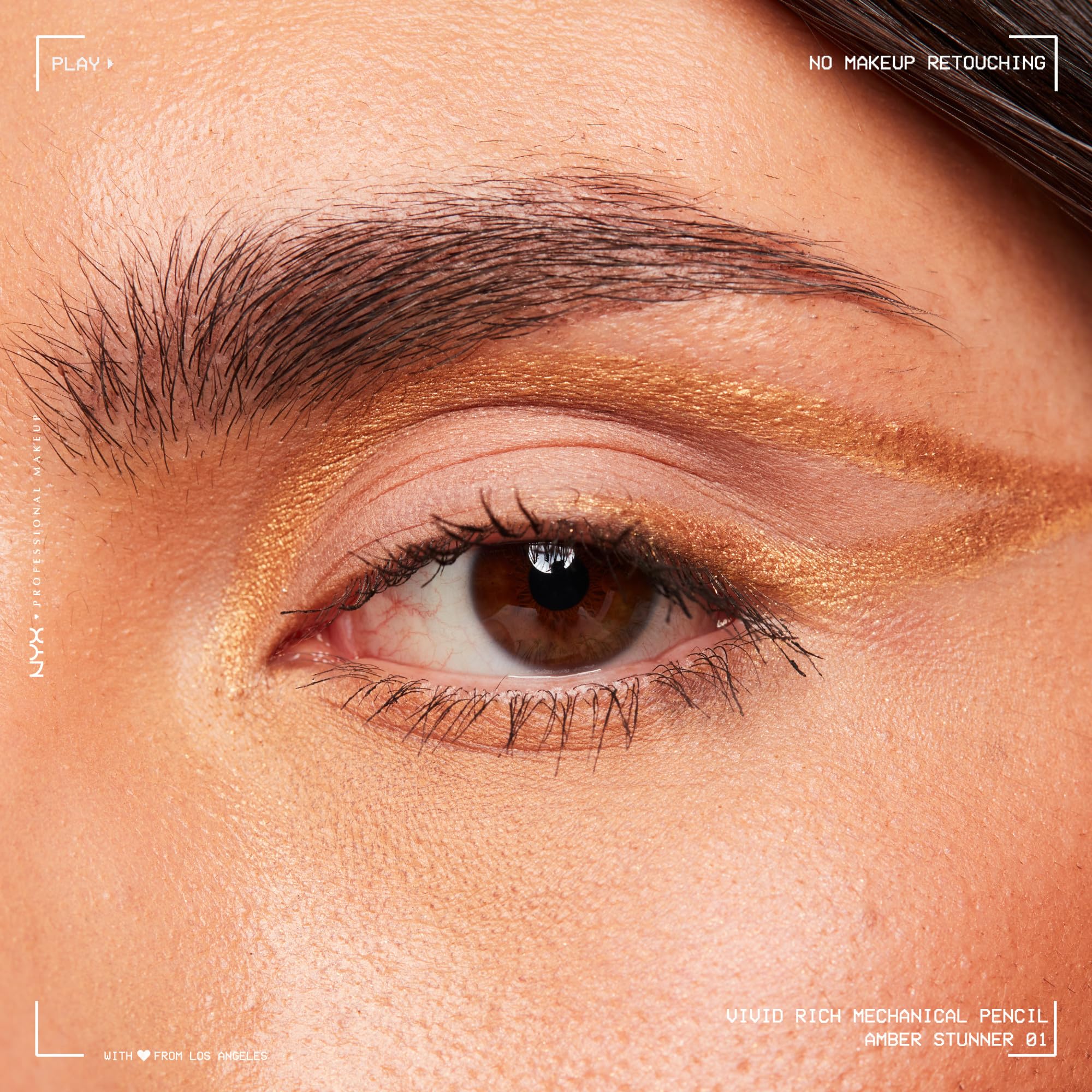NYX Vivid Rich Mechanical Eye Pencil Gold adds metallic glow.
