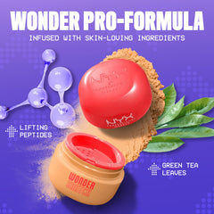 Polvo de NYX Wonder Snatch con té verde para un acabado fresco y saludable.