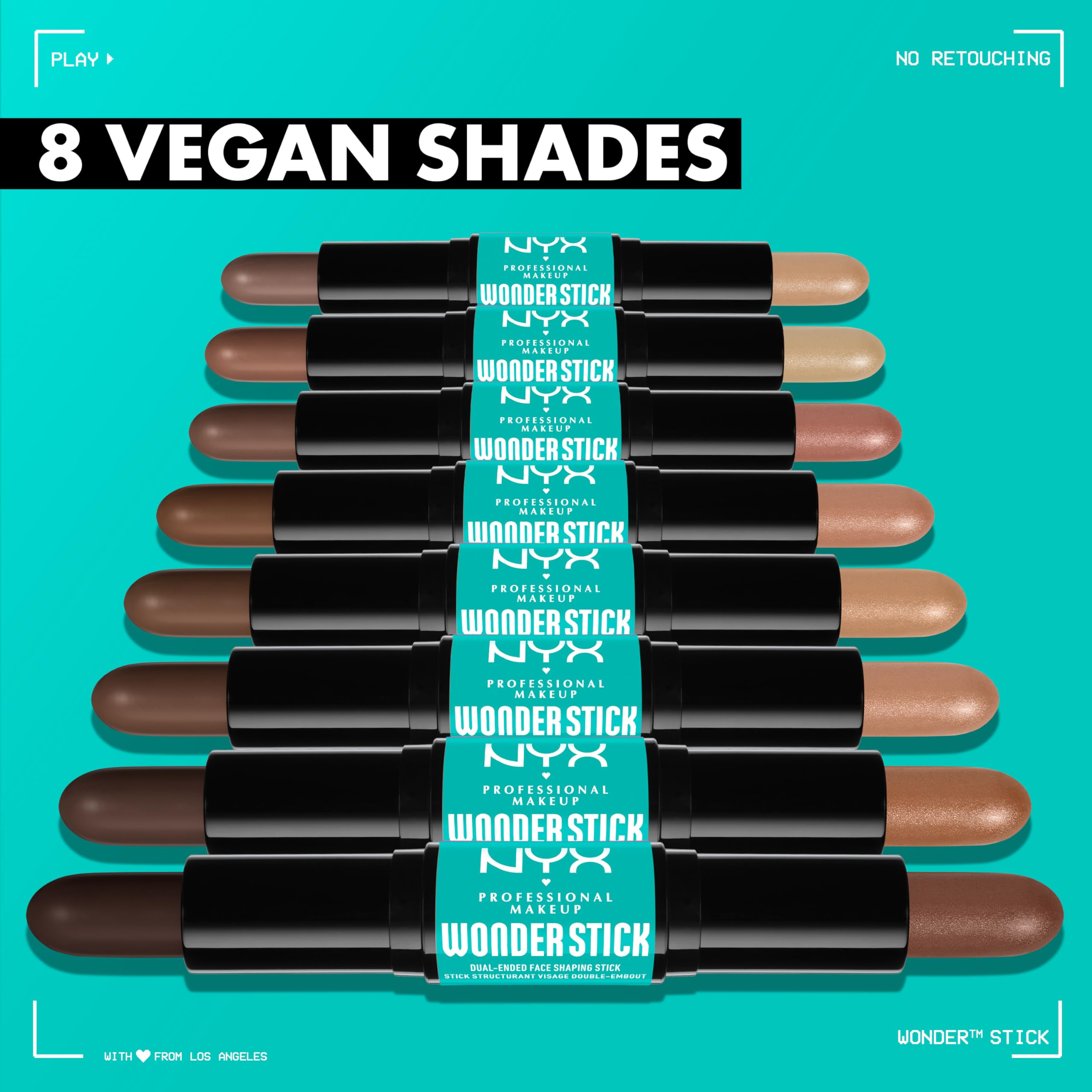 NYX Wonder Stick brinda brillo instantáneo para puntos altos visibles.