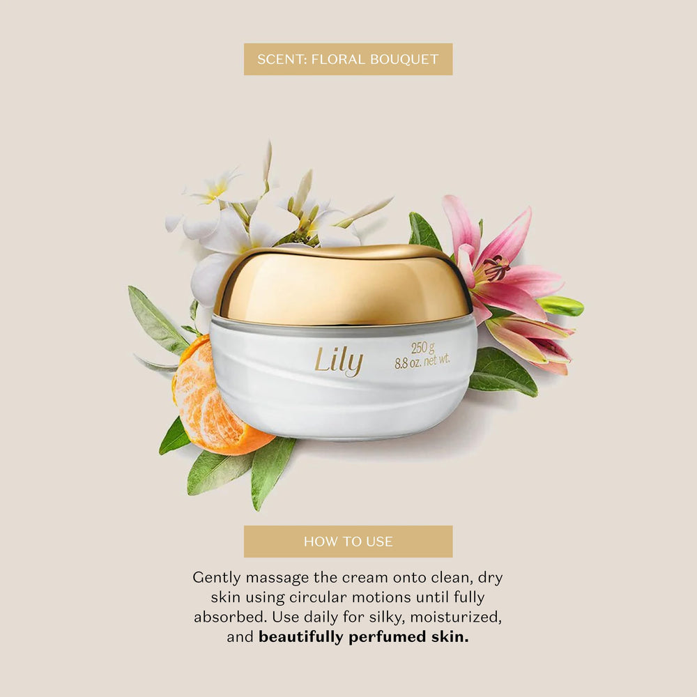 Application on hand of Lily Satin Hydrating Cream for quick nourishment.