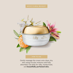 Application on hand of Lily Satin Hydrating Cream for quick nourishment.