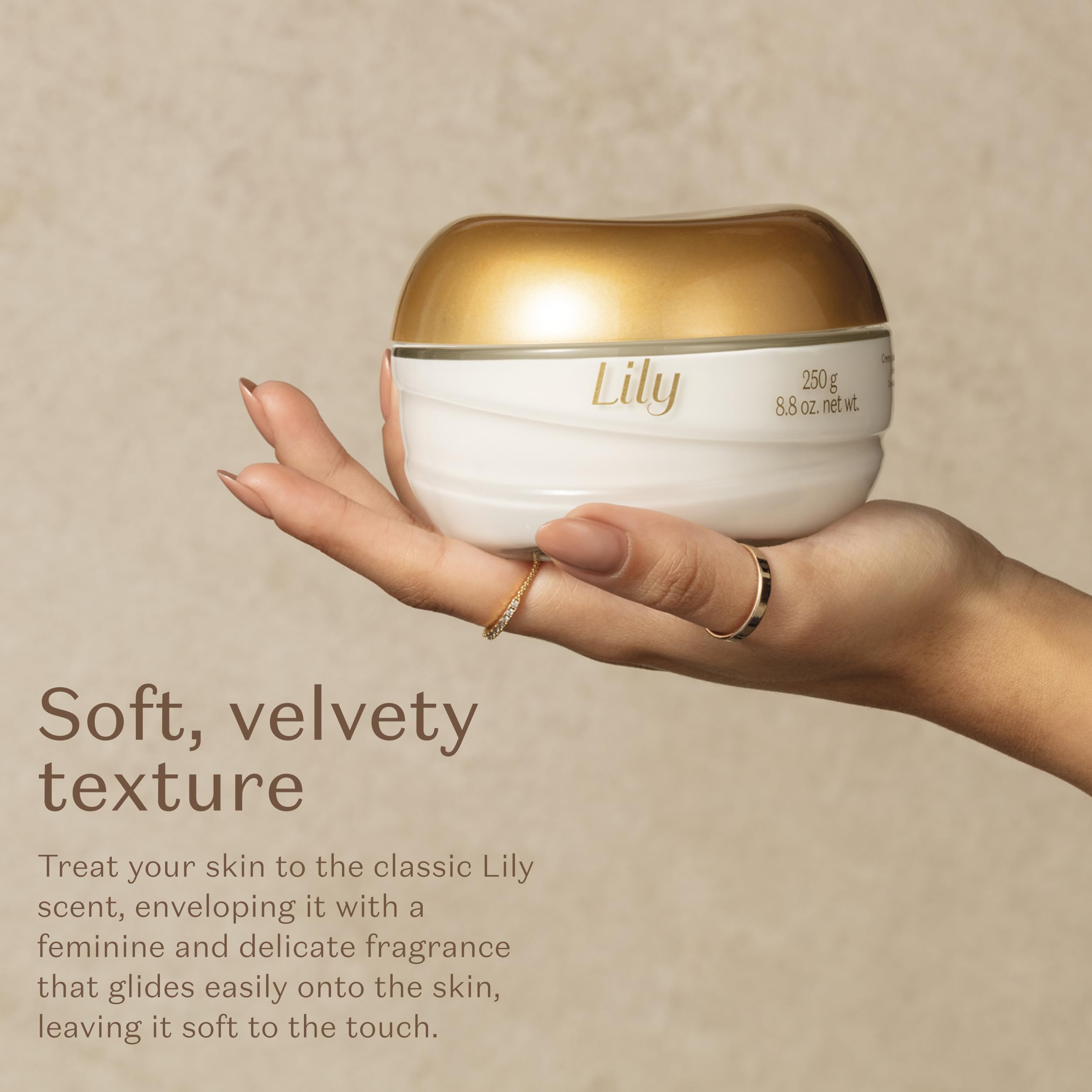 Bottle of Lily Satin Hydrating Cream with lifestyle backdrop for daily indulgence.