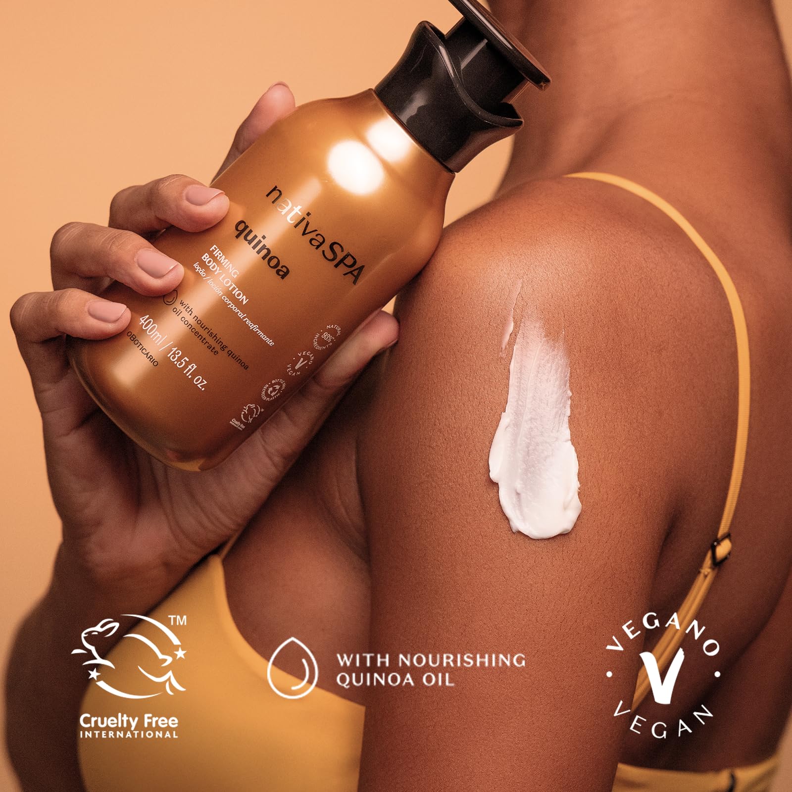 O BOTICARIO Nativa Spa Quinoa Hydrating lotion hand application leaves velvet-soft skin.