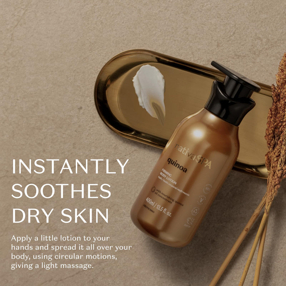 O BOTICARIO Nativa Spa Quinoa Hydrating lotion close-up shows nourishing quinoa drops.
