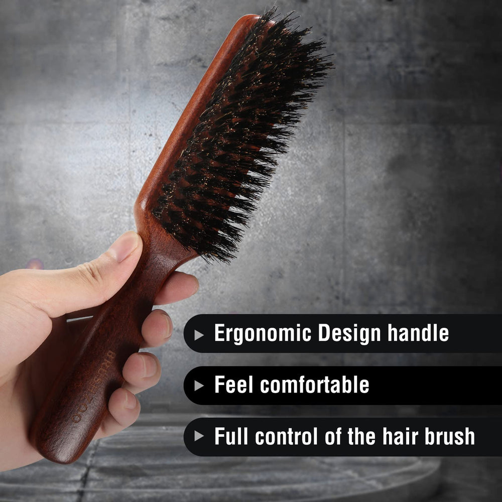 O BRUSHZOO hair brush aids detangling and styling with boar bristles.