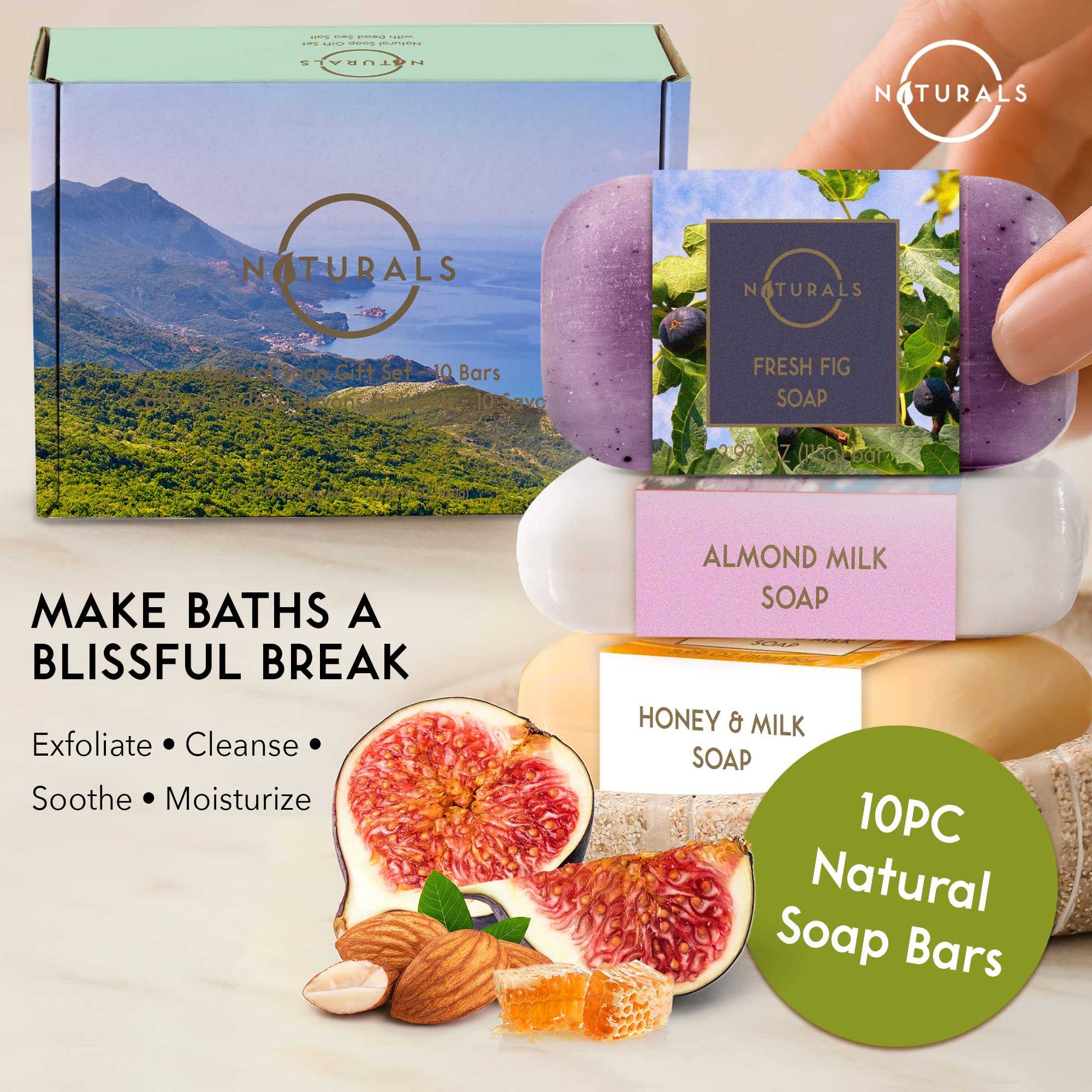 O Naturals 10-piece soap variety display for bath ritual