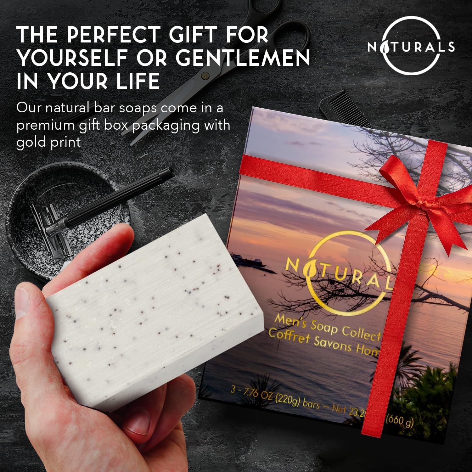 O NATURALS barra artesanal hecha a mano, regalo ideal para caballeros