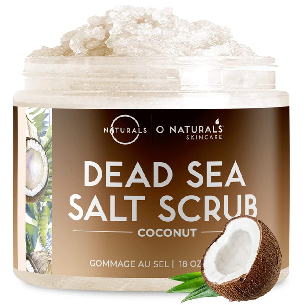 O Naturals Exfoliante, botella vertida, demostrando exfoliación suave y agradable para la piel