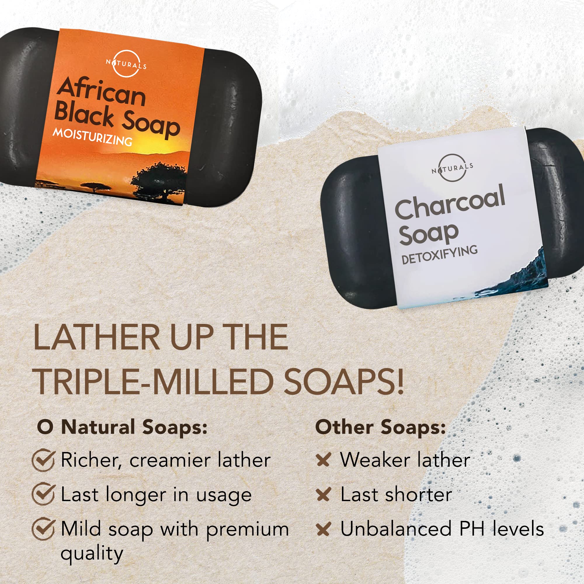 Barra triple milled de O NATURALS con textura refinada para pieles.