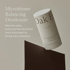 Oak Essentials blue tansy deodorant application close-up shows cooling, gentle scent.