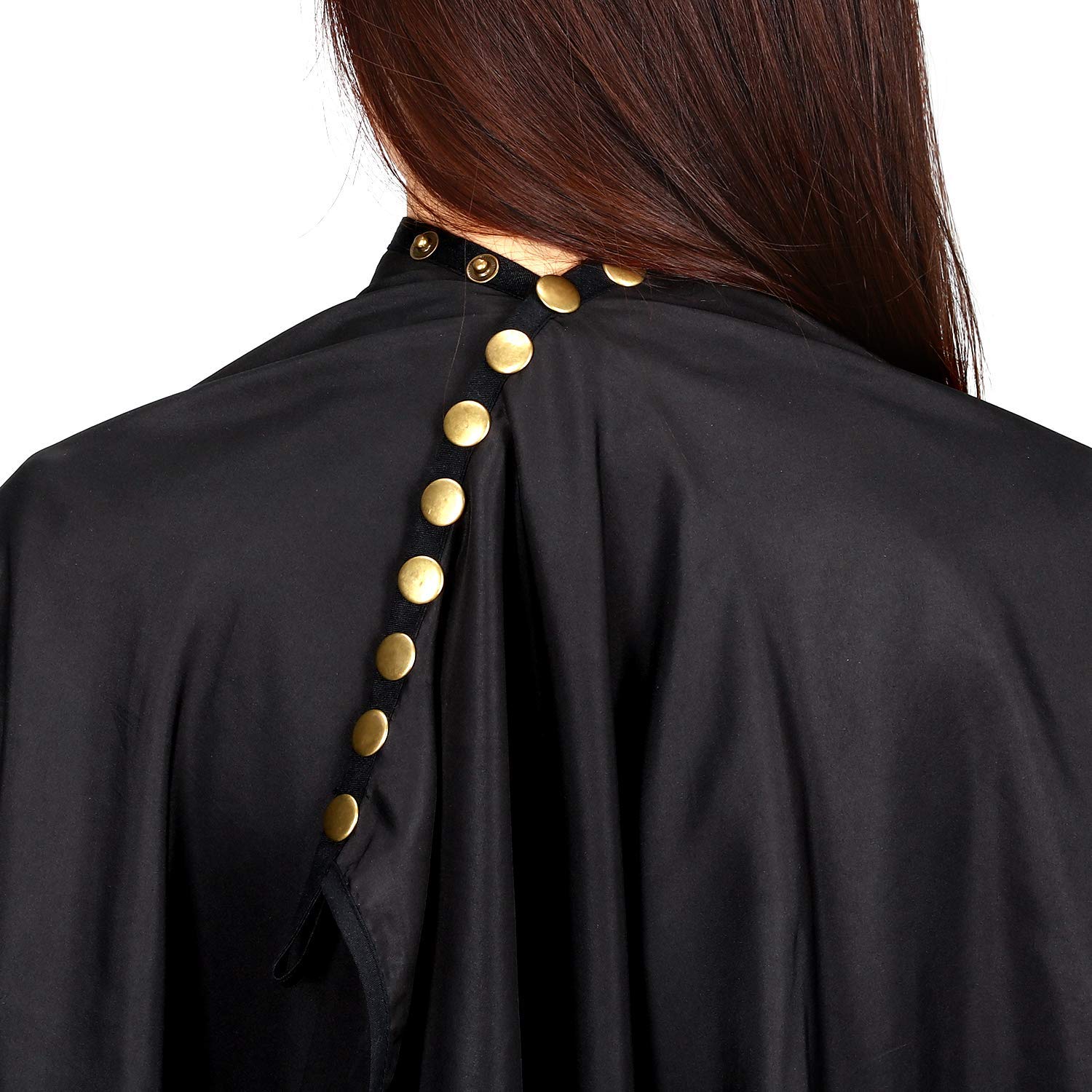 Oak Leaf hair cutting cape back view highlighting generous dimensions for protection.