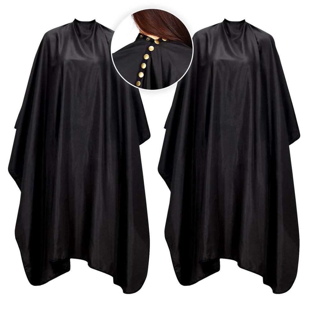 Oak Leaf hair cutting cape with snap closure for secure adjustable neck fit.