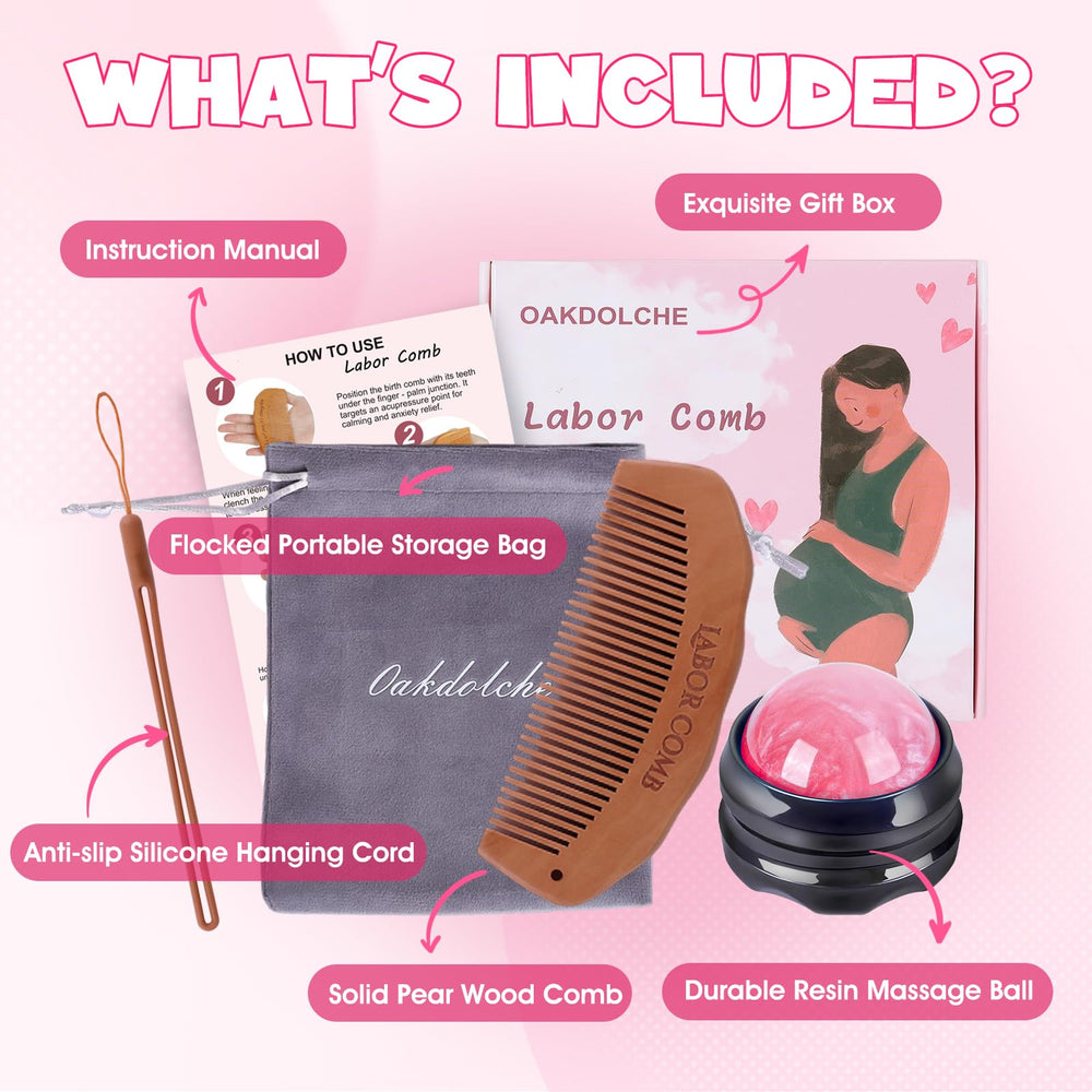 OAKDOLCHE Birth Comb and Massage Ball set for practical labor relief.