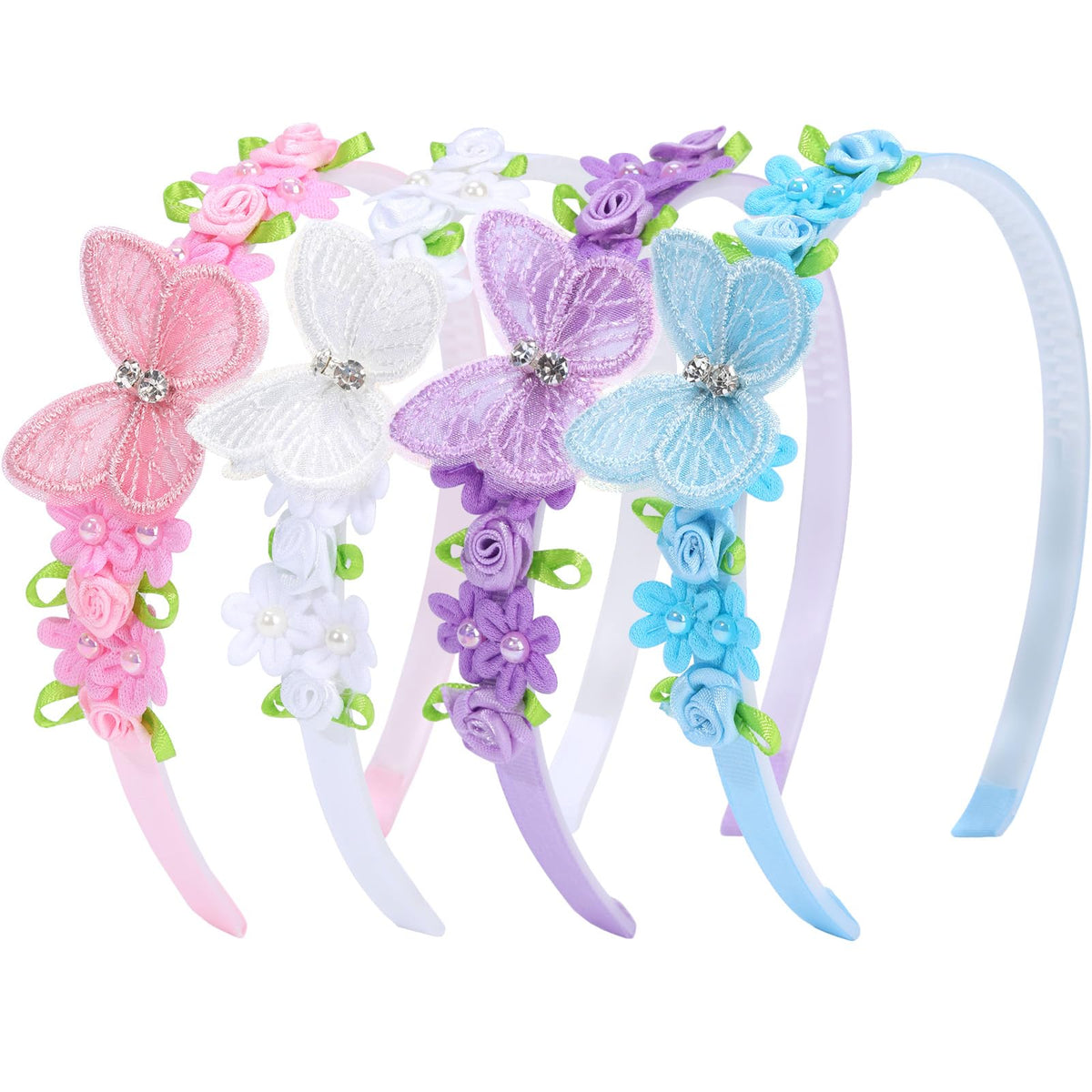 Diadema OAOLEER mariposa rosa con diamantes para peinados alegres.