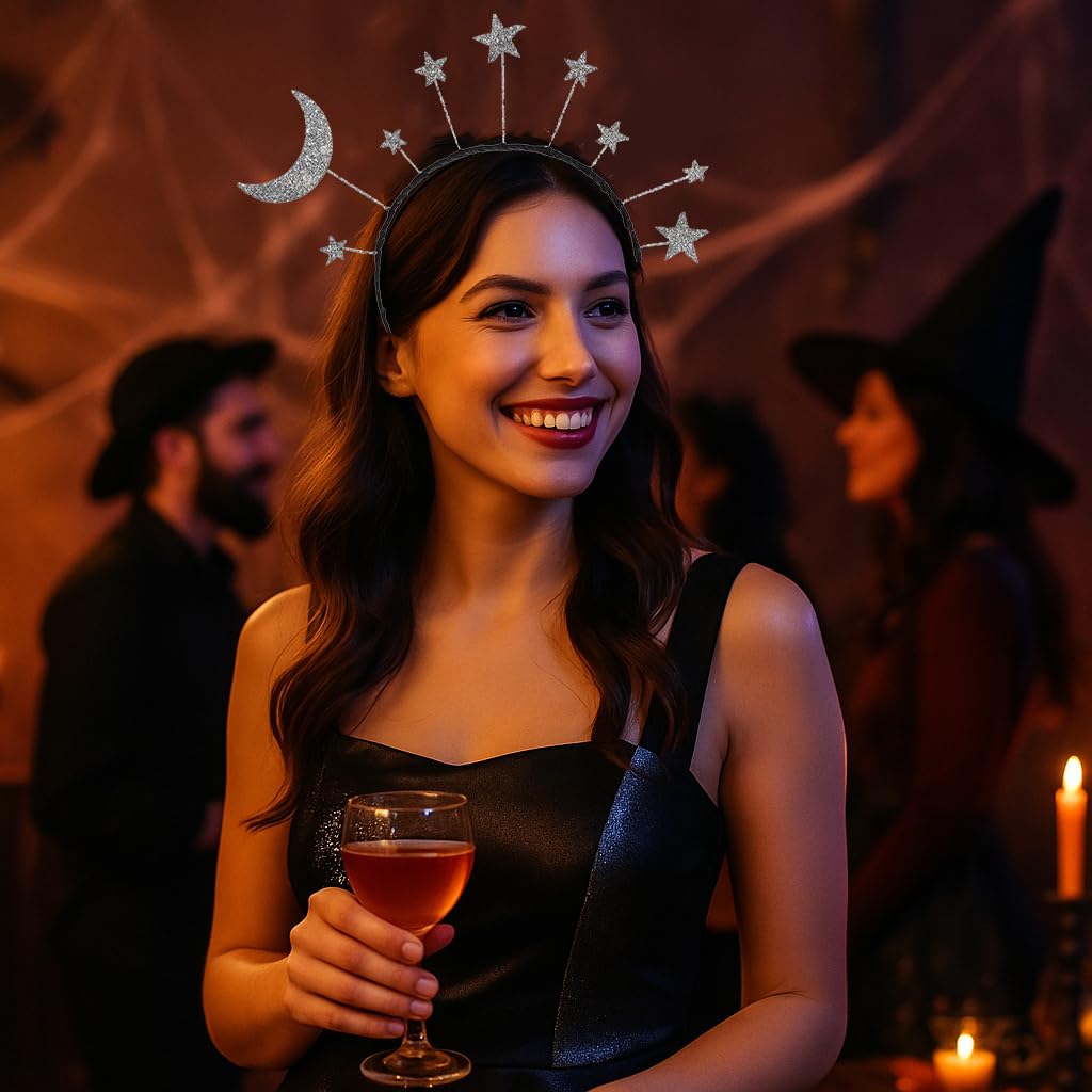 diadema oarkive galaxia con estrellas plateadas, ideal para celebraciones