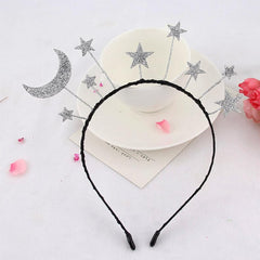 diadema oarkive luna estrella detalle plateado, complemento elegante para eventos