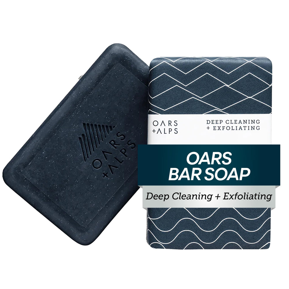Jabón Oars + Alps barra exfoliante azul carbón: limpia poros y exfolia suavemente