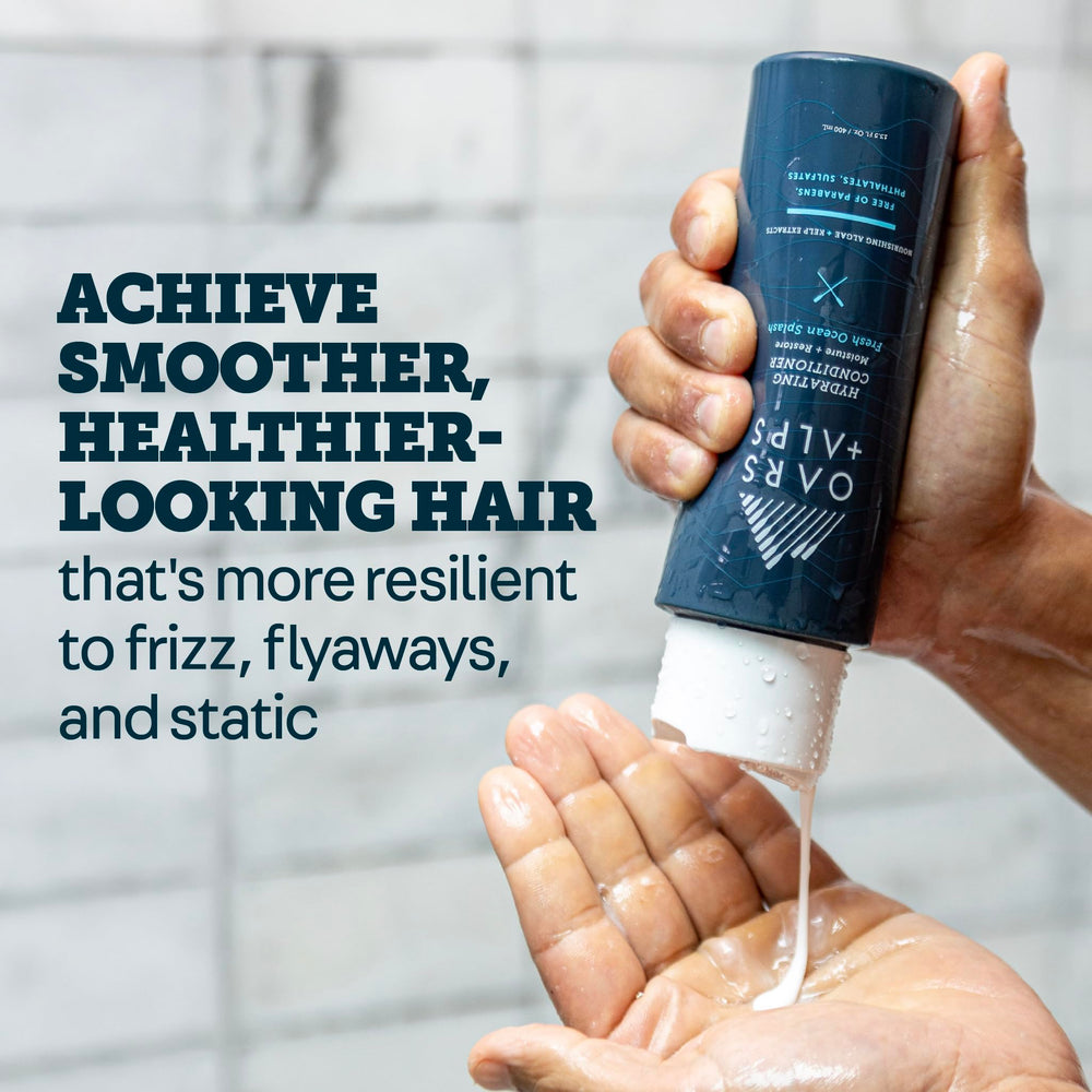 Oars + Alps shampoo bottle front view with sleek daily-use design.