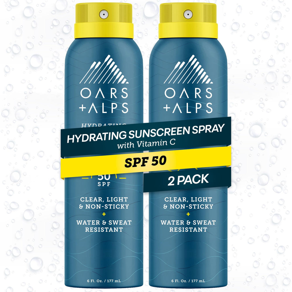 Oars + Alps SPF 50 spray bottle offers face and body protection in sunlight