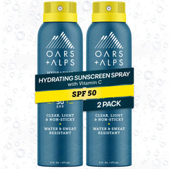 Oars + Alps SPF 50 spray bottle offers face and body protection in sunlight
