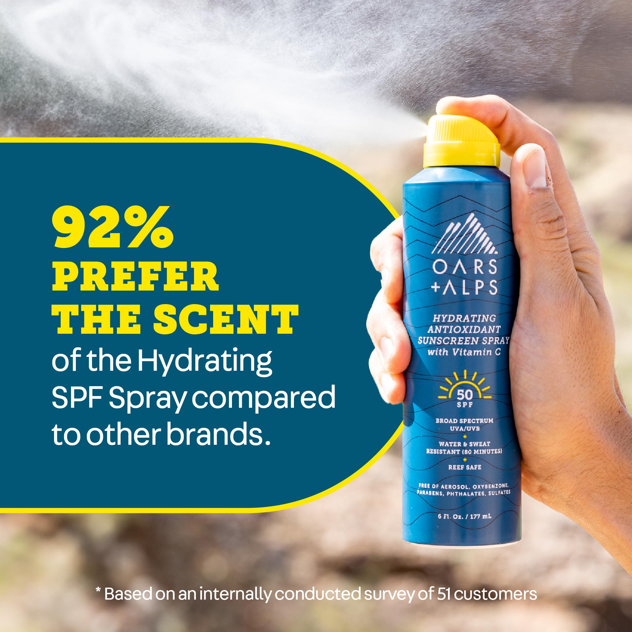 Oars + Alps lightweight spray delivers non-greasy, refreshing sun protection