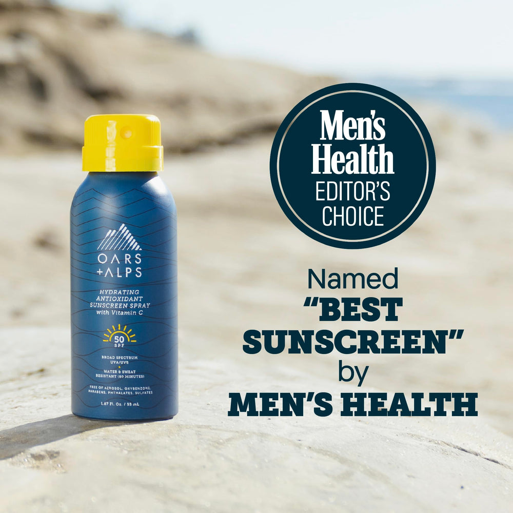 Oars + Alps sunscreen spray on wet skin for durable protection.