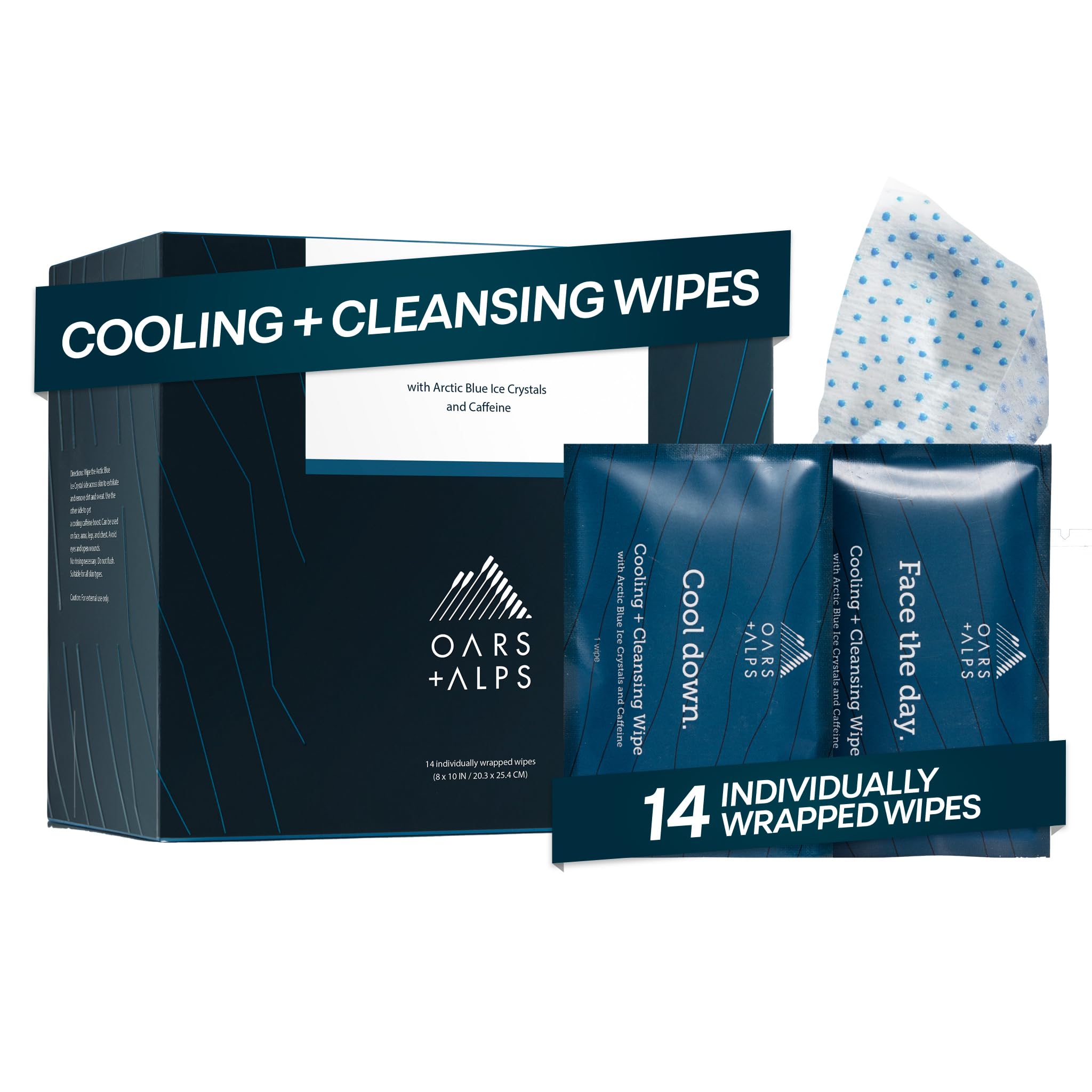 Oars + Alps: toallitas refrescantes doble cara para cara y cuerpo, limpieza rápida tras entreno.