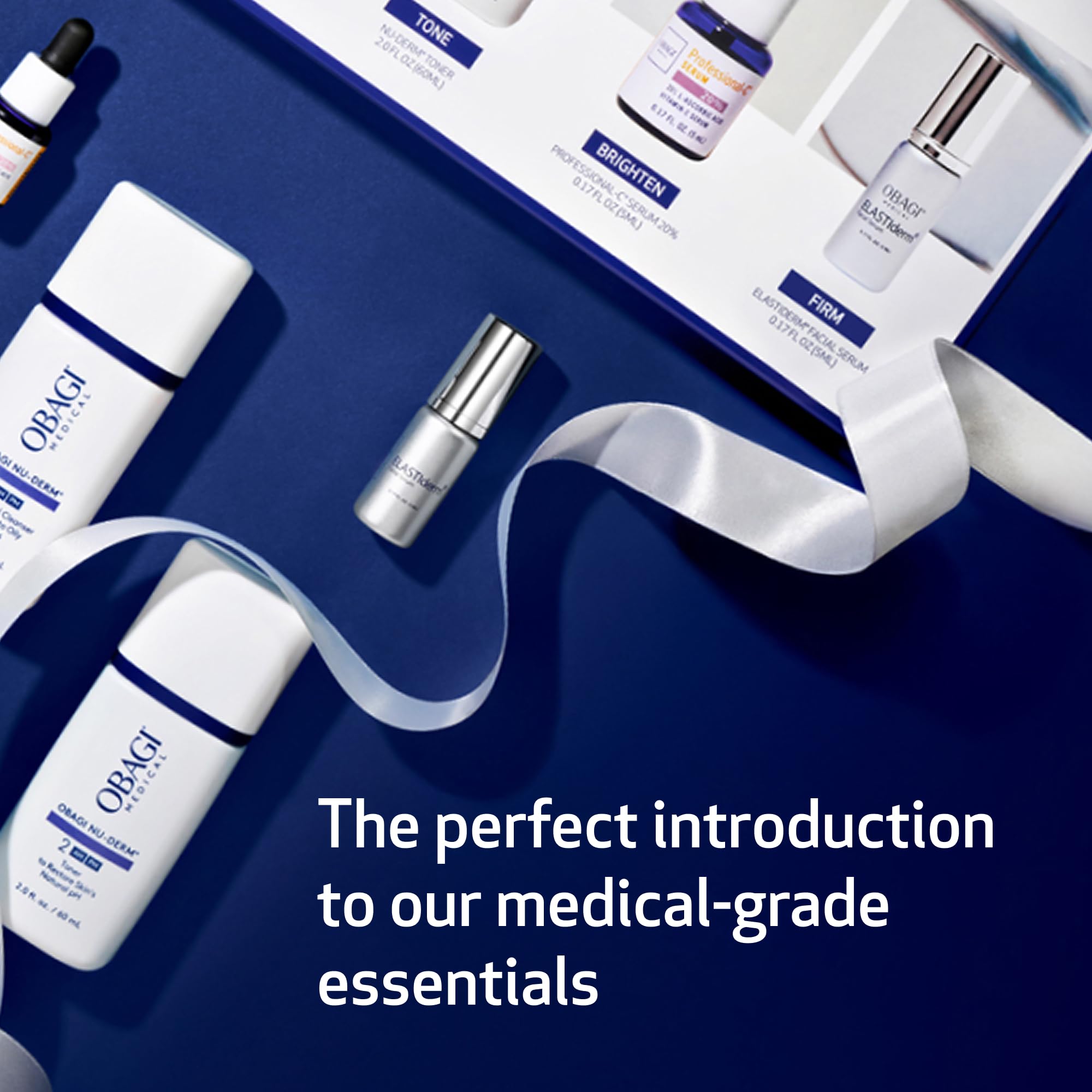 Four-step Obagi routine display with products for daily care