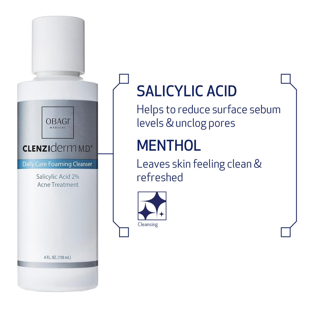 Obagi cleanser on bathroom counter signals a simple daily routine.