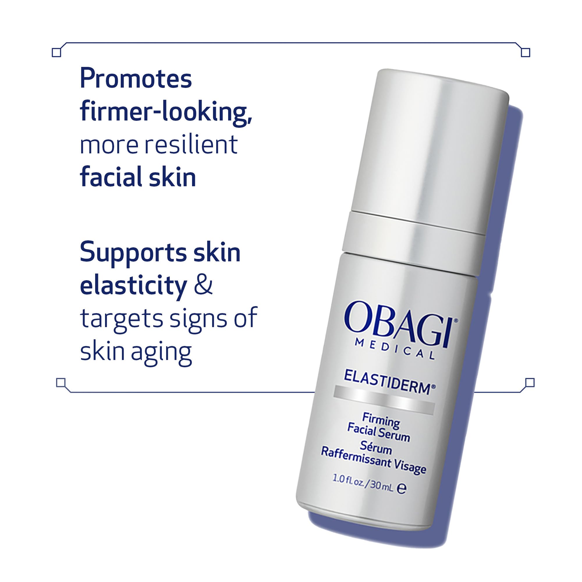 Obagi Elastiderm serum packaging highlighting clinical testing heritage.