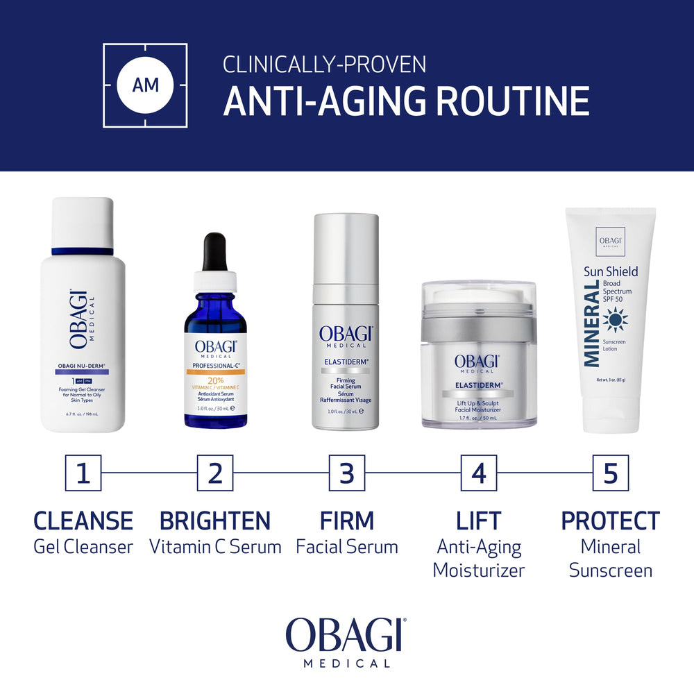 Obagi Elastiderm serum swirl on skin demonstrates even application.