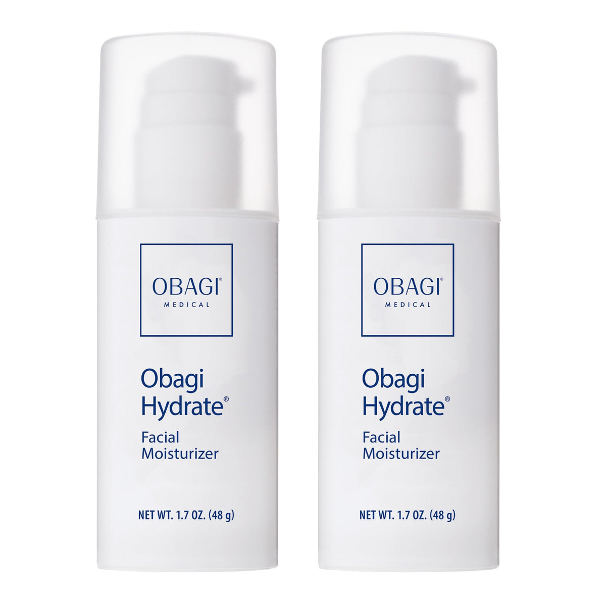Obagi Hydrate bottle-front view, non-greasy all-day hydration for all skin types.