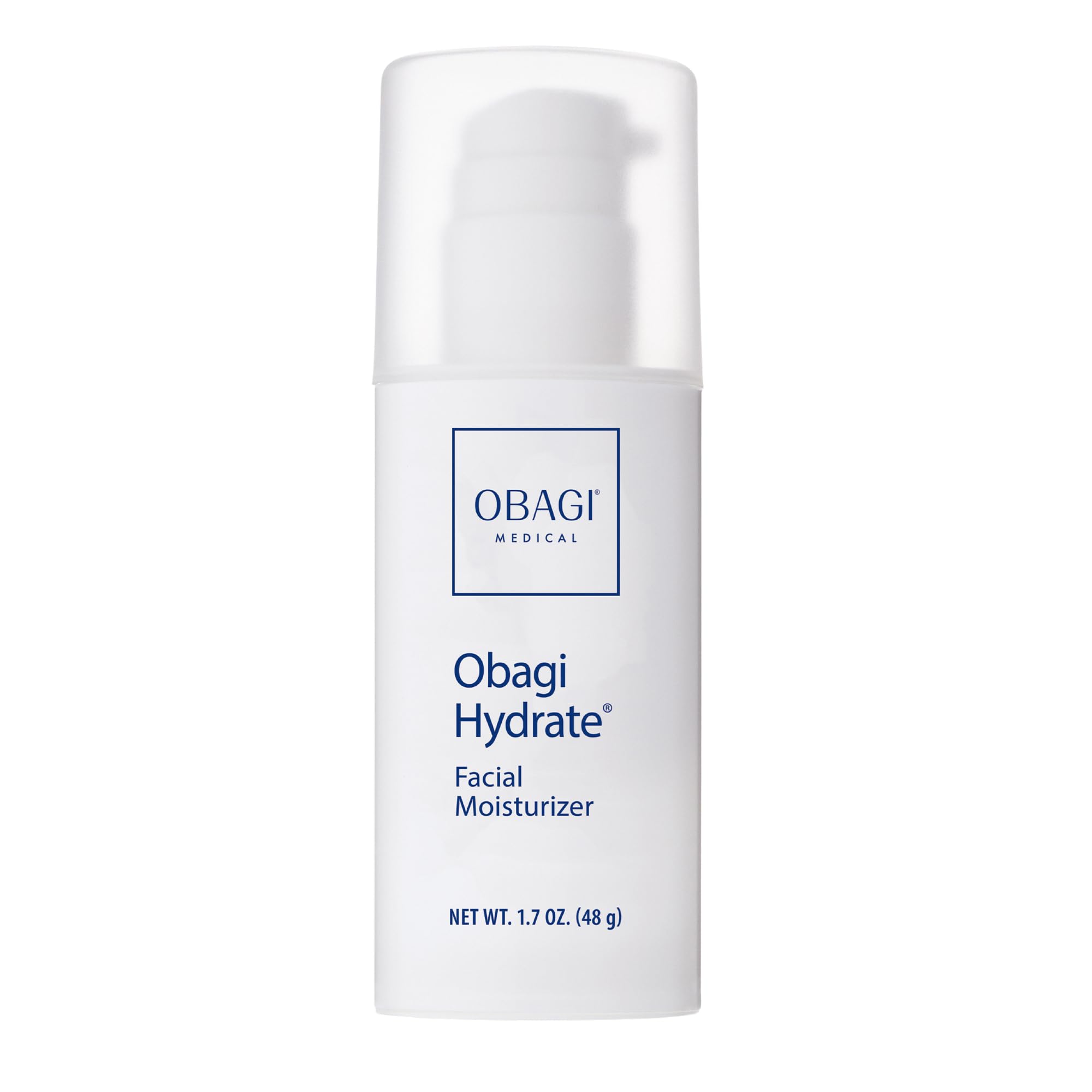 Obagi Hydrate bottle pump shows easy, long-lasting hydration for all skin types.