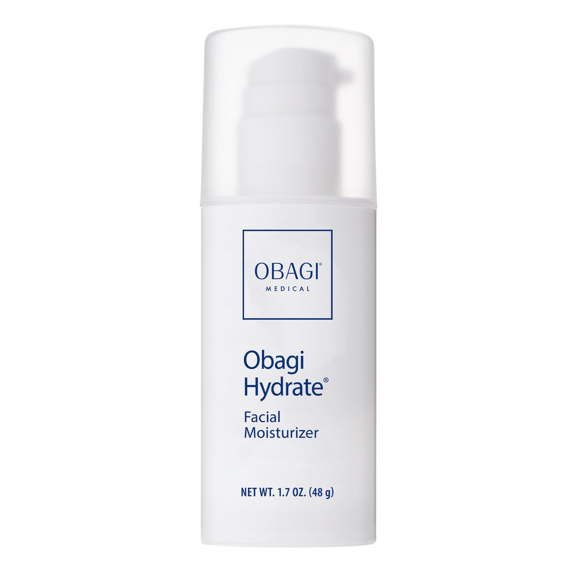Obagi Hydrate bottle pump shows easy, long-lasting hydration for all skin types.