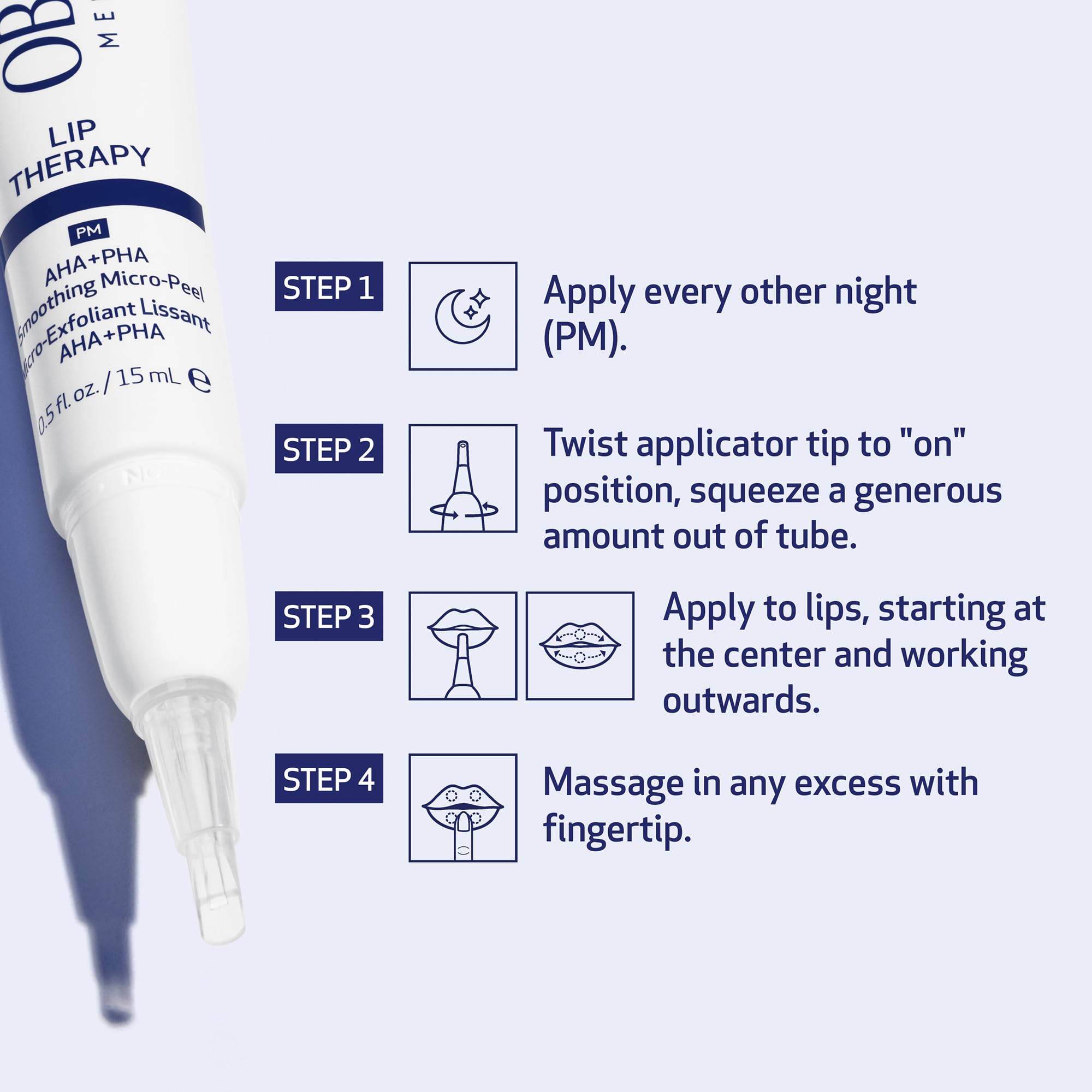 Dermatologist-tested Obagi Lip Therapy label on packaging