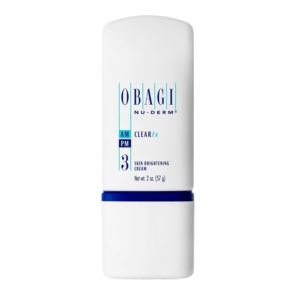 Obagi Nu-Derm Clear Fx bottle pump shows brightening formula for even-toned skin