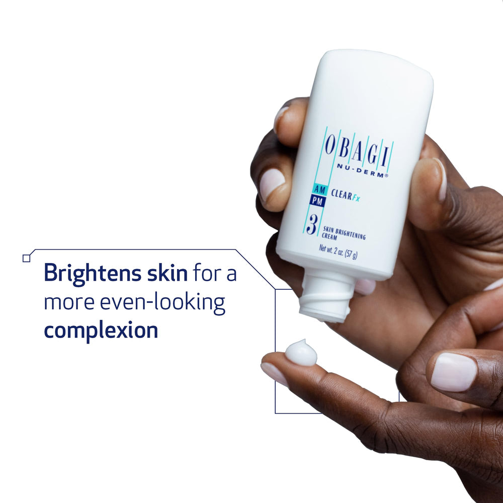 Obagi Nu-Derm Clear Fx cream jar closeup highlights arbutin-based brightening in action