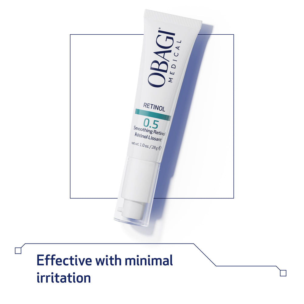 Obagi Medical Retinol 0.5 cream on skin closeup shows silky texture for sensitive skin.
