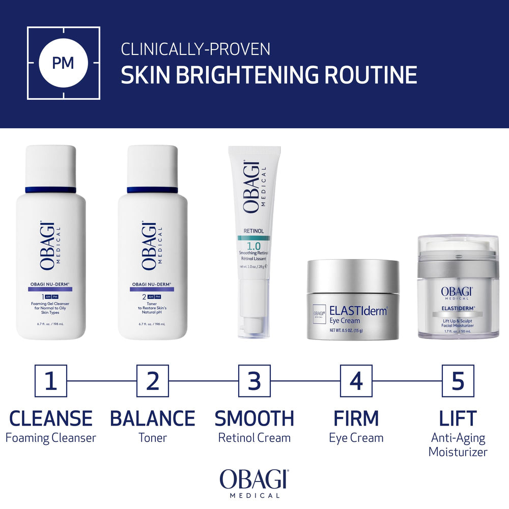 Applying a pea-sized amount of Obagi Retinol 1.0 Cream on the skin.