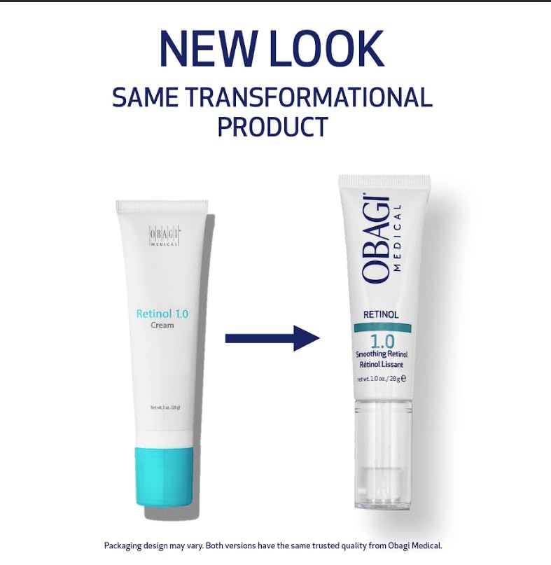 Obagi Medical Retinol 1.0 Cream jar closeup shows rich texture for smoother skin.