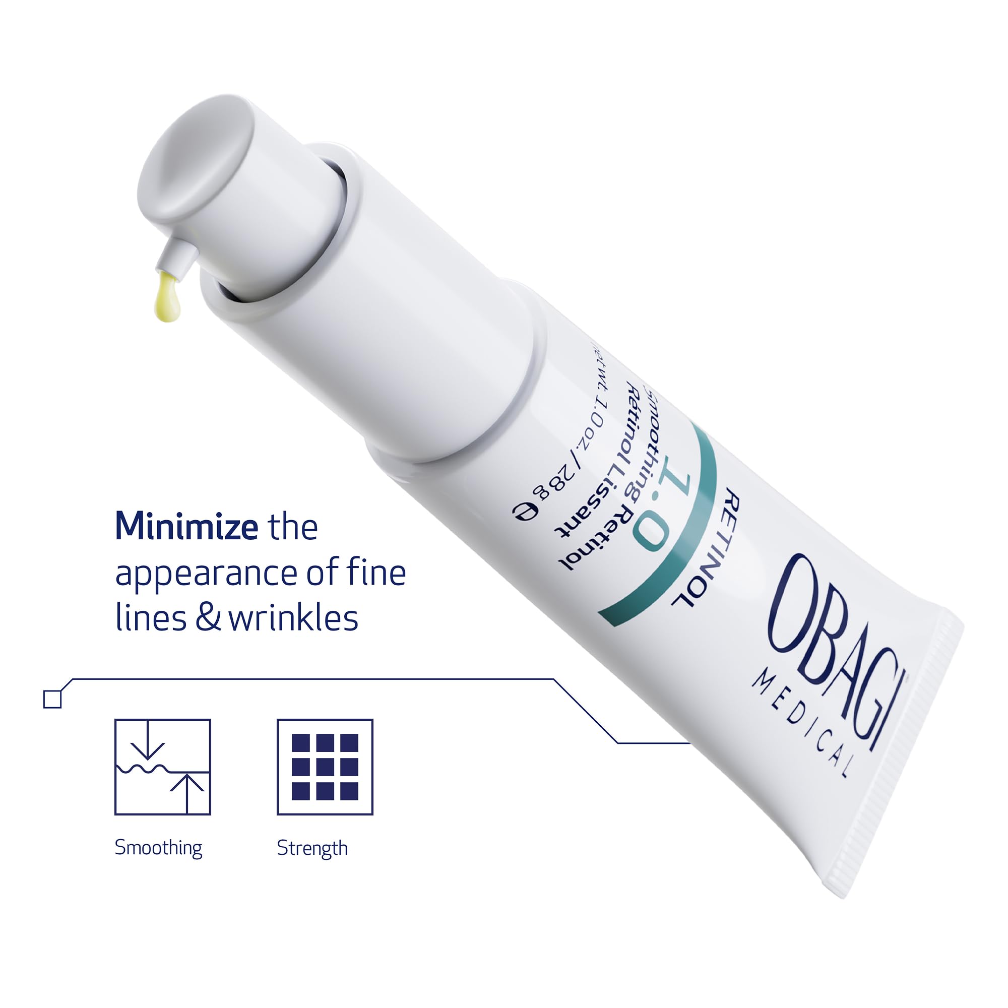 Product on a store shelf in a skincare lineup including Obagi Retinol 1.0 Cream.