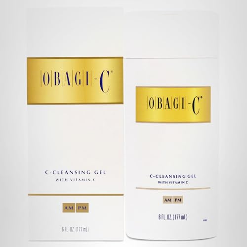 Hands dispensing Obagi Medical System Cleansing Gel in a minimalist bathroom setting.