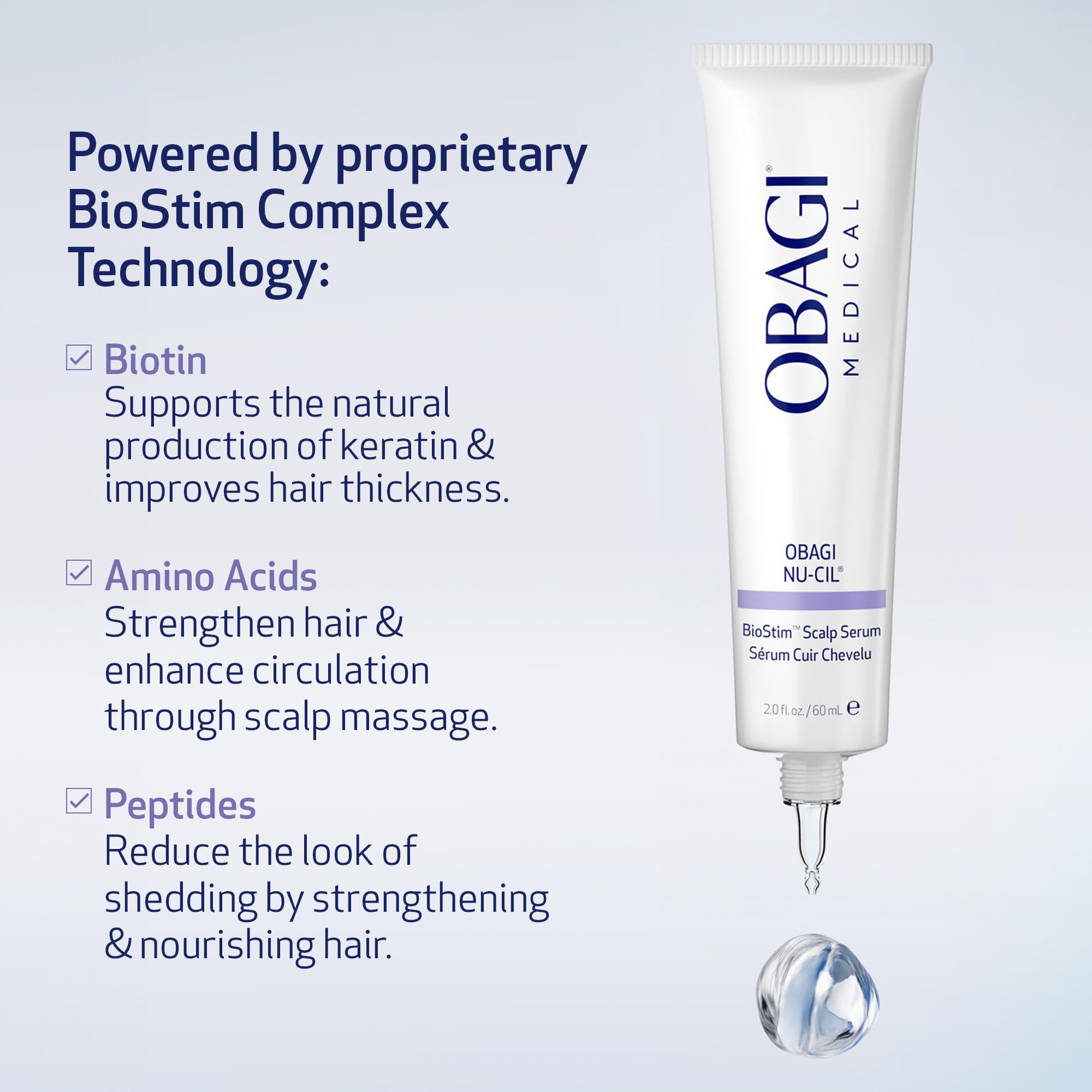Obagi Nu-Cil BioStim color-safe formula on hair strand