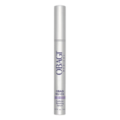 Obagi Nu-Cil brow serum bottle close-up highlighting nourishing formula for brows.