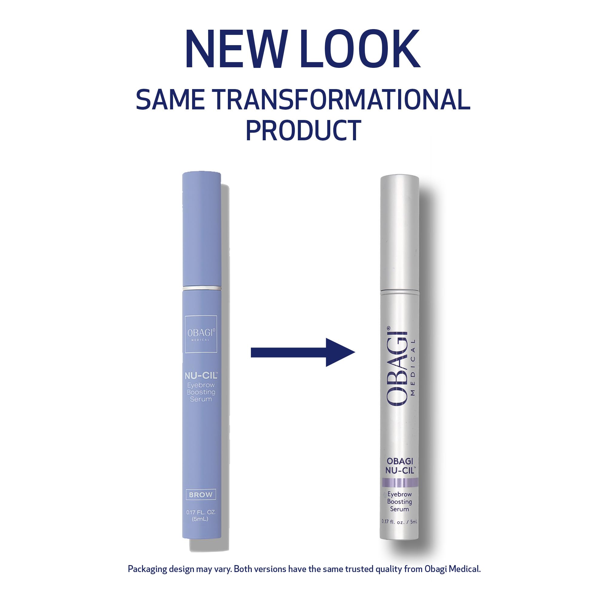 Obagi Nu-Cil brow serum packaging box signaling clinical-grade nourishment.
