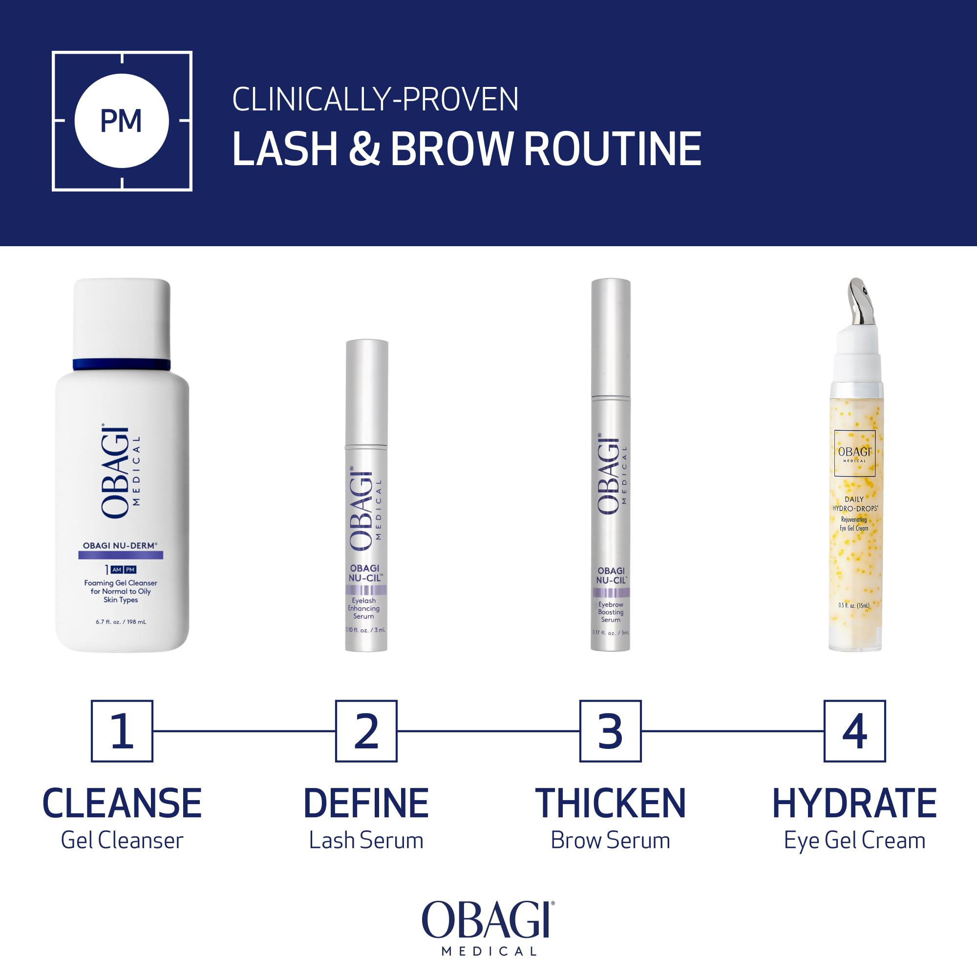 Obagi Nu-Cil brow serum swatches on skin showcasing texture for brow care.