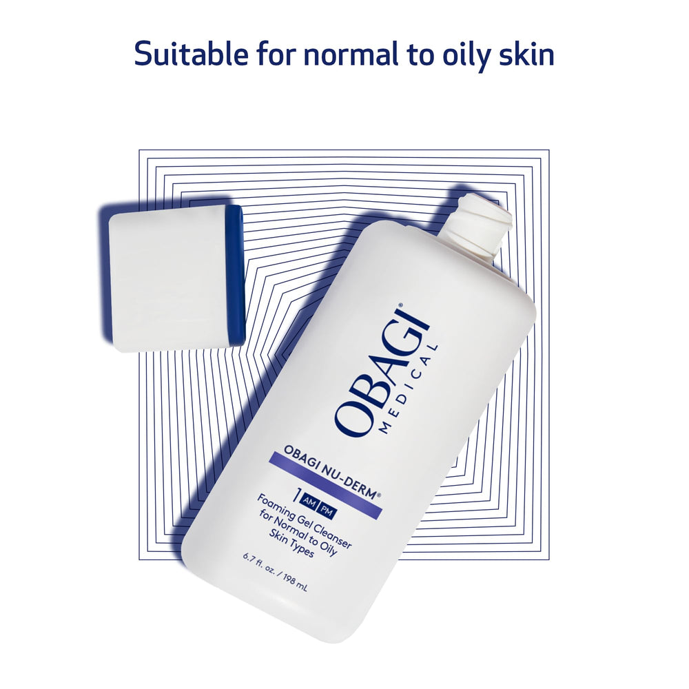 Daily routine shot featuring Obagi Nu-Derm cleanser on bathroom shelf.