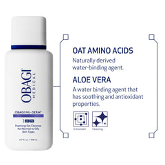 Close-up of cleanser on skin showing gentle foaming action.