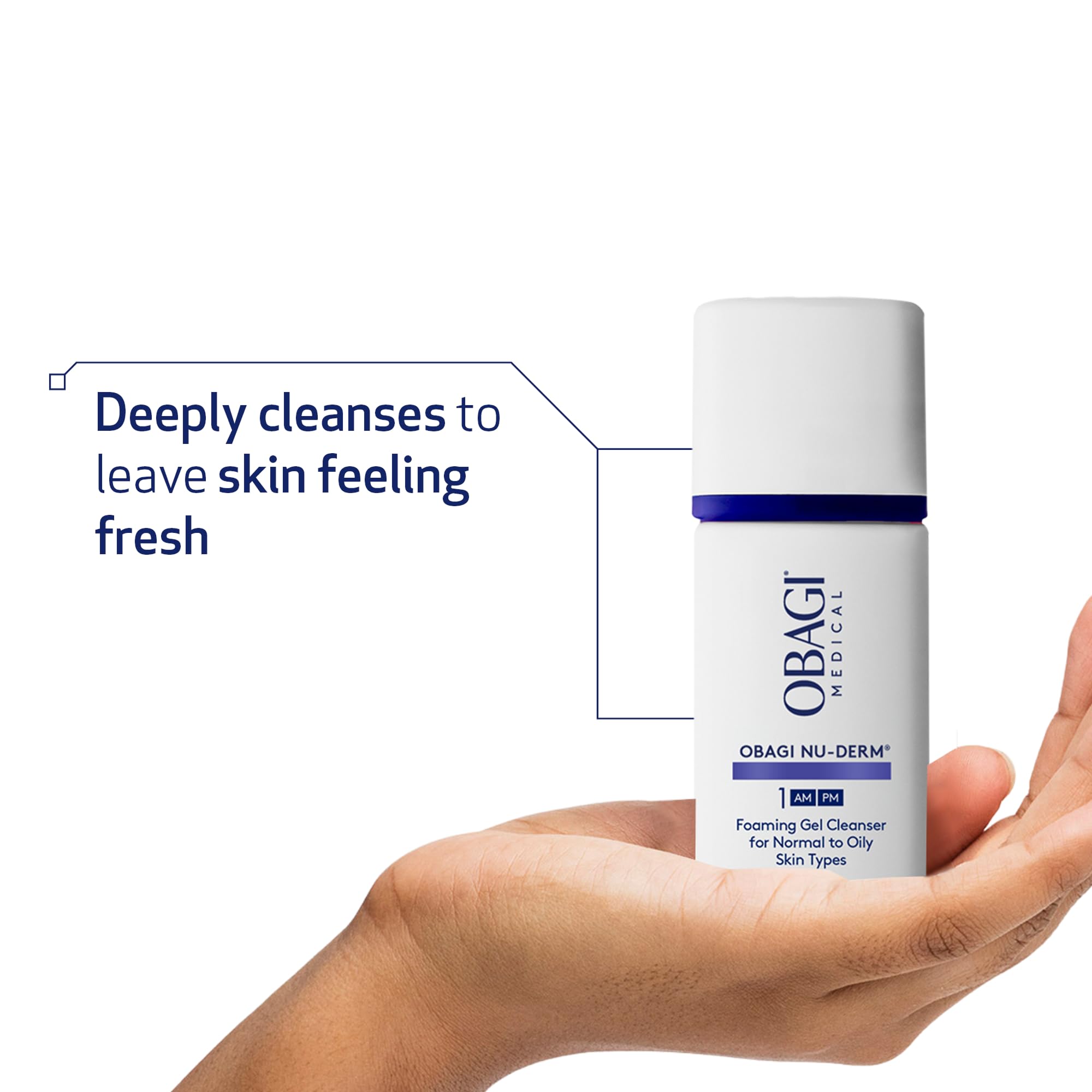Obagi Nu-Derm Foaming Gel makeup removal action shows clean skin in minutes.